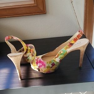 Floral and cork guess heels